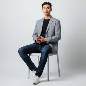 Express Summer Blazer Sports Coat Jacket Men's L Half Structured Linen Plaid